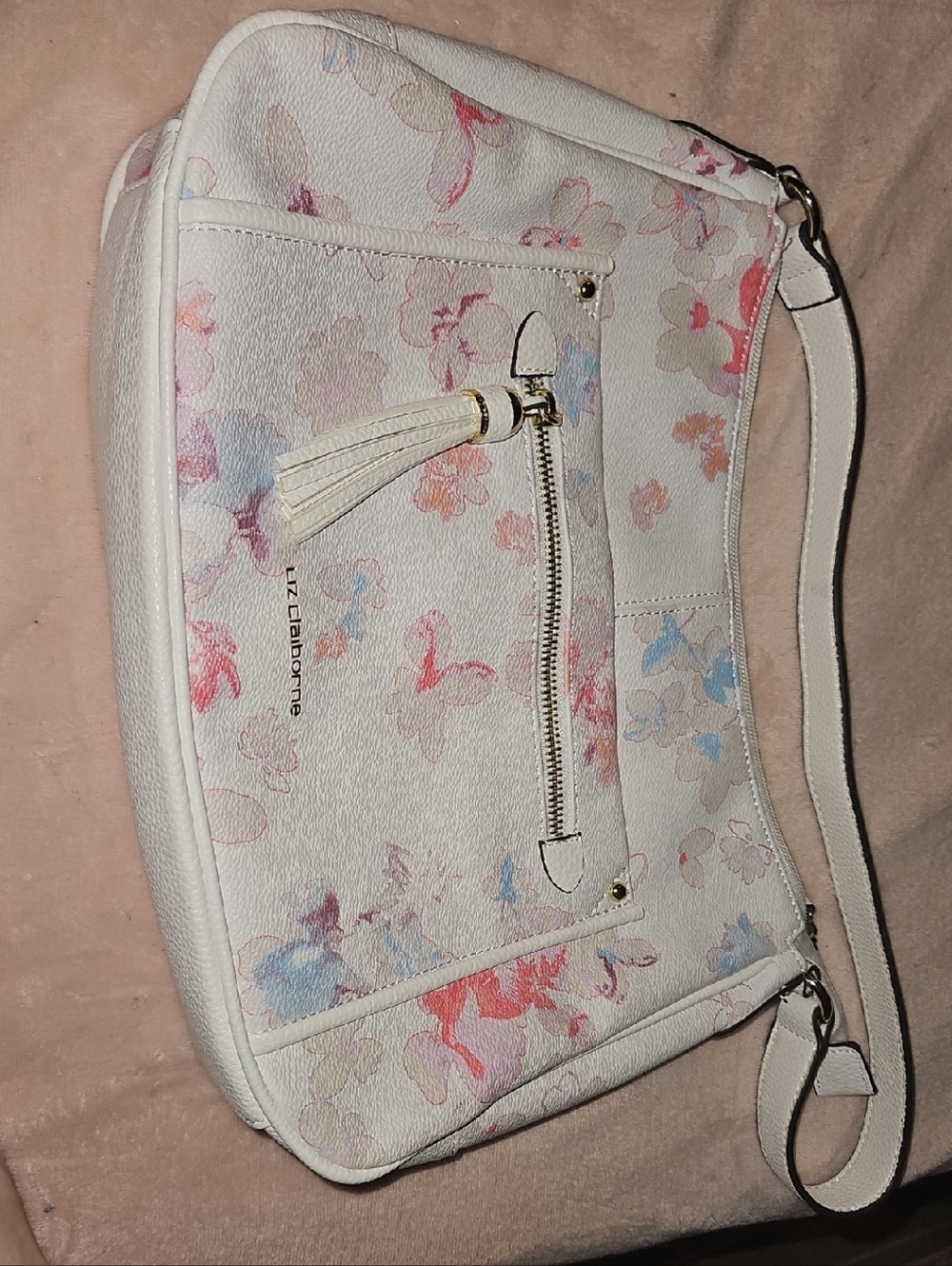 Liz Claiborne Ivory Floral Crossbody with Pastel Accents